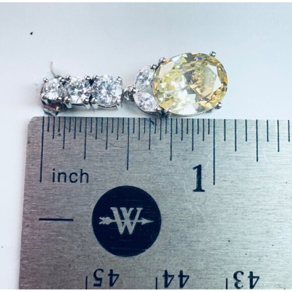 Estate Yellow & White Cubic Zirconia Drop Dangle Earrings 925 Silver 6.40g - Picture 10 of 11